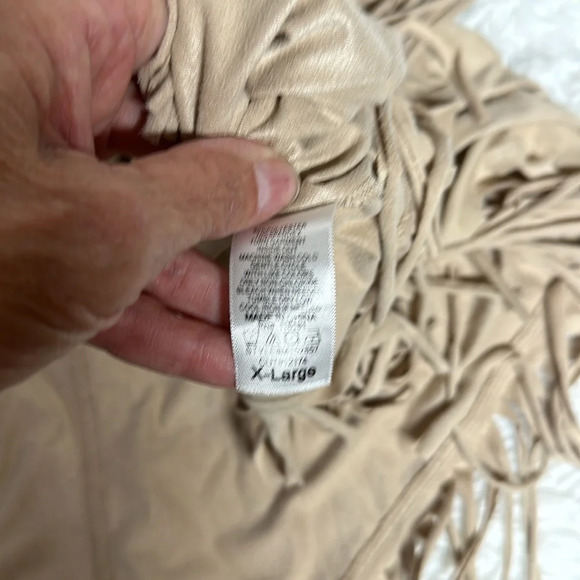 French Blue Fringed Faux Suede Shawl Light Tan Womens Xl - Picture 5 of 5